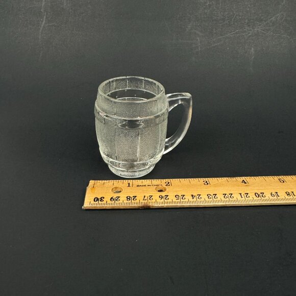 Vintage Hazel Atlas Clear Barrel Keg Mug Shot Glass w Handle Texture Bar Decor - Picture 1 of 10